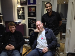 Toby, Andy Whitmore and engineer Nicholas take a break in between recording